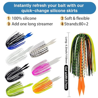 Eupheng 12 Colors Silicone Jig Skirts Fishing Lure Skirt Replacement for Spinnerbaits Bass Buzzbaits DIY Squid Jig Spinner Bait Buzzbaits Accessories - color: 8PC 8879 Umbrella Skirt With Tail