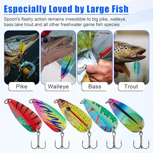 Fishing Spoons Saltwater Fishing Lures,5pcs Trolling Spoon Lure with Treble Hooks Metal Jigs Lures for Bass Trout Tuna Salmon Grouper Freshwater Saltwater - size: 1oz(28g)
