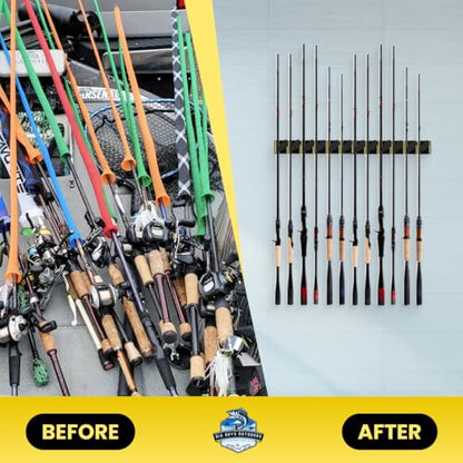 The Big Rod Rack 2 pack Vertical Fishing Rod Holder, Wall Mounted Fishing Rod Rack, Holds Up to 6 Rods or Combos up to 12 (Yellow) - color: Yellow