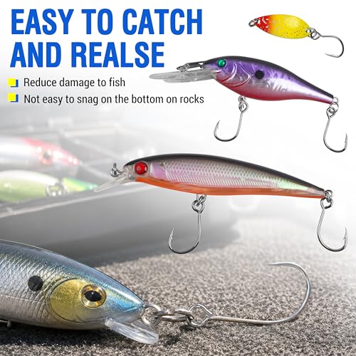 Inline Single Hooks, 80pcs Single Replacement Hooks for Hard Lure Baits Inline Circle Hooks Large Eye Fishing Lure Hooks for Treble Hook Replacement Saltwater Freshwater - size: 1#-80pcs