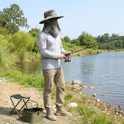 Sun Hat Unisex Face Coverage Shield Neck Flap Cap Garden Lawn Work Sports Hiking Fishing Hats - color: Army Green Ink Wash