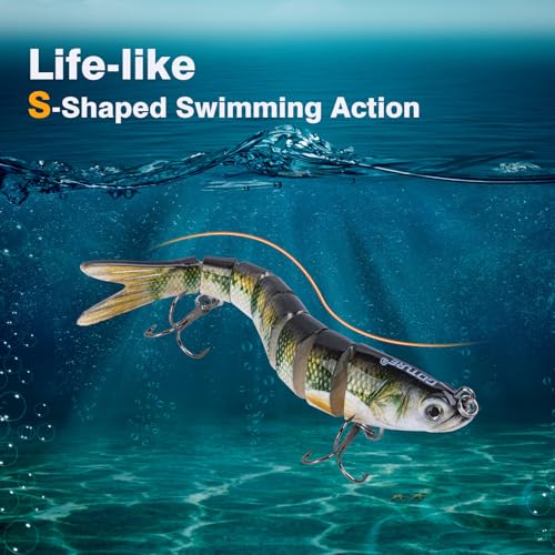 Goture Bass Fishing Lures, Lifelike Jointed Swimbait for Bass Trout Walleye Crappie Pike, Slow Sinking Segment Swimming Bait Fishing Lures for Freshwater and Saltwater, Gifts for Men - color: A:3pcs Bass Lures-5.3in/0.88oz.