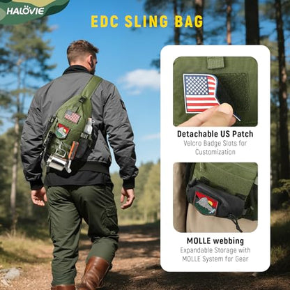 HALOVIE Anti-theft Sling Backpack RFID Crossbody Travel Daypack | Lightweight, Molle, Phone Pack, Hiking Trip Daily Use One Shoulder Bag, EDC Tactical Chest Side Pack Gift for Men - color: Army Green