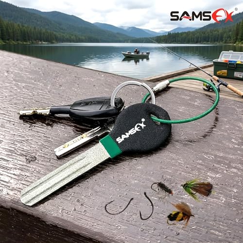 SAMSFX Fishing Hook Sharpener Hook File for Fishing Diamond File with Handle Portable Double Sided Fine and Medium Grits for Men - color: Black & Green