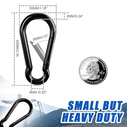 Small Carabiner Clip Hook, 2.36 inch 10 pcs Black Heavy Duty Spring Snap Hook Key Chain, Carabiners Clips for Outdoor Camping, Swing Set, Hammock, Hiking Travel, Fishing, Quick Link Keychain - size: M6-2.36"