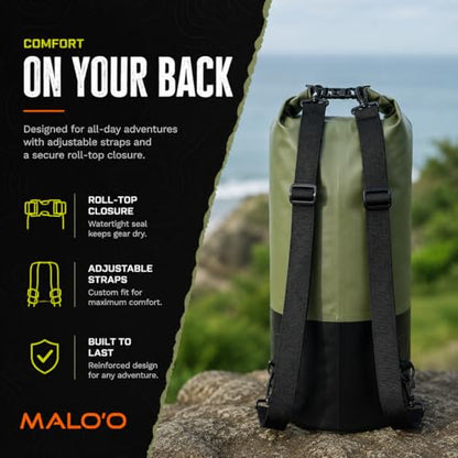 Malo’o DryPack 30L Waterproof Kayak Dry Bag, Heavy Duty Roll-Top Dry Bag with MOLLE Grid and Carry Straps for Fishing, Paddle Boarding, Boating, Camping, and Travel, Orange - color: Orange, style: 30l Dry Bag