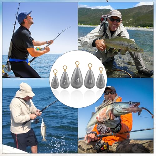 Fishing Weights Sinkers Kit, 5 Sizes 26pcs Drop Shot Weights Fishing Sinkers, Fishing Weights Lead Fishing Equipment for Saltwater Freshwater Ocean Catfish