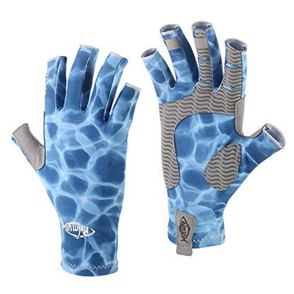 Palmyth UV Protection Fishing Fingerless Gloves UPF50+ Sun Gloves Men Women for Kayaking, Hiking, Paddling, Driving, Canoeing, Rowing - color: Water Wave, size: Medium