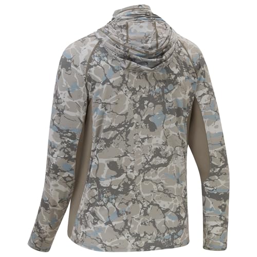 BASSDASH UPF 50+ Men’s Fishing Hoodie Shirts with Mask Camo UV Long Sleeve Moisture Wicking FS53M - color: Ash Grey Ripple Camo, size: Small