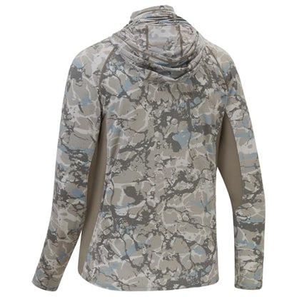 BASSDASH UPF 50+ Men’s Fishing Hoodie Shirts with Mask Camo UV Long Sleeve Moisture Wicking FS53M - color: Ash Grey Ripple Camo, size: X-Large