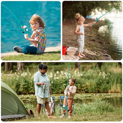 Kids Fishing Pole, Portable Telescopic Kids Fishing Poles for Boys Girls Youth, Fishing Rod and Reel Combo - color: Turquoise