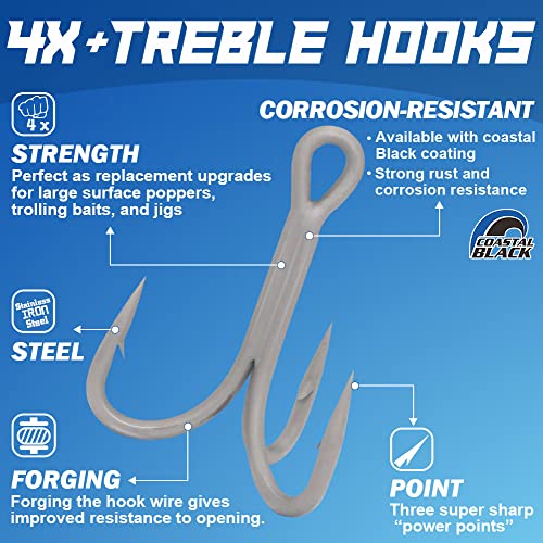4X-Treble-Hooks-Saltwater-Big-Game-Fishing-Hooks Ultra Strong Stainless Size 3/0 1/0 2/0 4/0 5/0 - size: 2/0 Pack of 5