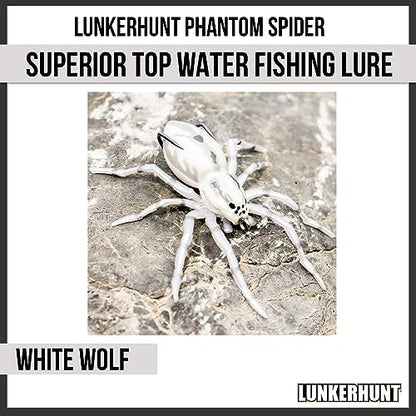 LUNKERHUNT Phantom Spider Lure for Bass Fishing (2.5 Inch) | Topwater Spider Fishing Lure with Natural Walking Action | Soft Hollow Body Weedless Hooks for Trout and Pike - color: White Wolf
