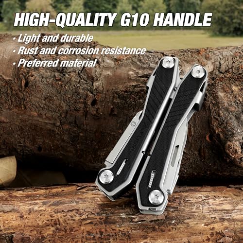 FLISSA 16-in-1 Multi Tool with G10 Handle, Gifts for Men Dad, Stainless Steel EDC Multitool with Pocket Knife, Pliers, Belt Clip and Oxford Sheath, Self-locking Utility Multi-Tool for Camping Outdoor