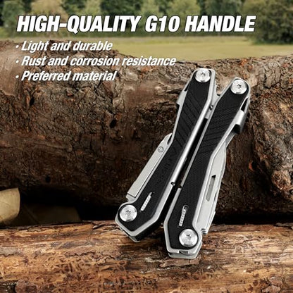 FLISSA 16-in-1 Multi Tool with G10 Handle, Gifts for Men Dad, Stainless Steel EDC Multitool with Pocket Knife, Pliers, Belt Clip and Oxford Sheath, Self-locking Utility Multi-Tool for Camping Outdoor