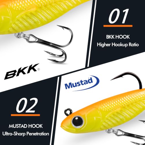 TRUSCEND Duramax Easy Catch Soft Fishing Lures with BKK Hook, Trembly Sinking & Vibrating Swim for More Bites, Pre-Rigged Curly & T-Tail Swimbait for Bass, Trout, Crappie, Freshwater Saltwater Fishing - color: A2-3.5"-3/8oz