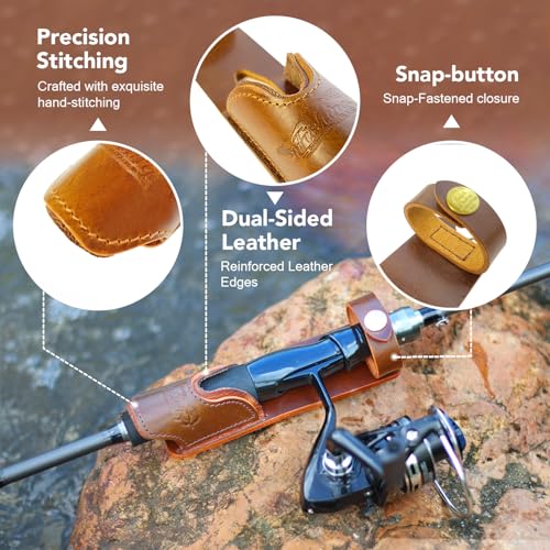 Brown Leather Fishing Rod Holster | Single Slot Belt Mount Carrier for Surf Fishing & Wading | Hands-Free Compatible with Fly Reels and Spinning Reels - color: Dark Brown