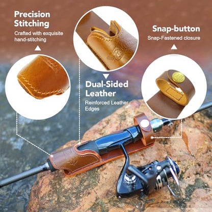 Brown Leather Fishing Rod Holster | Single Slot Belt Mount Carrier for Surf Fishing & Wading | Hands-Free Compatible with Fly Reels and Spinning Reels - color: Dark Brown