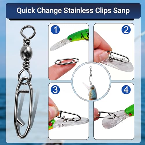 QISHUO High Strength Fishing Swivels Stainless Clips Steel Snap Swivels Barrel Connector Saltwater Swivel Fishing Rolling Black Nickel - size: Size 6+M (55lb) 50 pcs