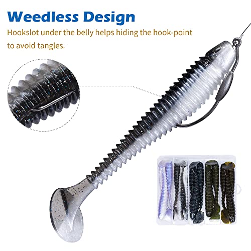 Paddle Tail Swimbait Fishing Lures for Bass Fishing | 5/6/15 Pcs Soft Plastic Lures With Paddle Tail, Pre-Rigged Jig Hook Options for Walleye, Pike & Trout Fishing - color: Model H