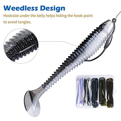 Paddle Tail Swimbait Fishing Lures for Bass Fishing | 5/6/15 Pcs Soft Plastic Lures With Paddle Tail, Pre-Rigged Jig Hook Options for Walleye, Pike & Trout Fishing - color: Model H