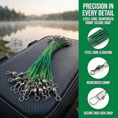 MOBOREST 60PCS Fishing Leaders, Hi-Low Rig Fish Line Stainless Steel Wire Leader with Swivel Snap Assortment Fishing Gear Connect for Lures Bait Rig Hooks