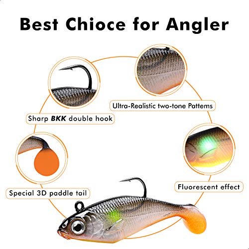 TRUSCEND Duramax Pre-Rigged Saltwater Fishing Lures with BKK Jig Hooks, Easy Catch 10X Tear-Resistant TPE Soft Swimbait for Redfish Grouper Striper Bass Trout Crappie Walleye, Weedless Freshwater Bait - color: E-2.8"-0.37oz