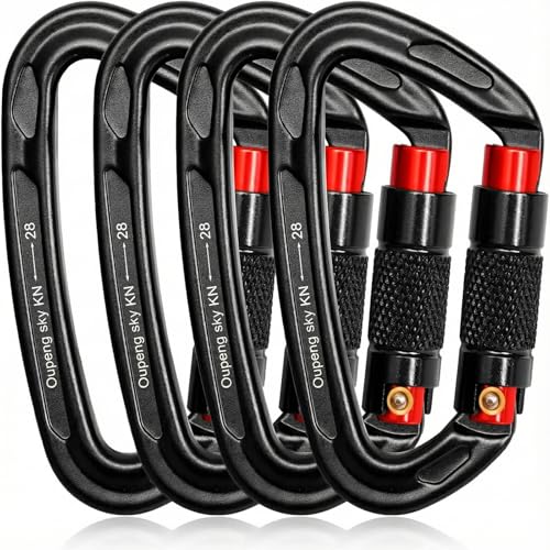 Oupeng sky Auto Locking Carabiner Clips - 28KN (6172lbs) Heavy Duty Caribeaners, Large Carabiner Clip for Keychains，Hammock，Camping, Gym, Hiking, Outdoor ，Dog Leash - color: 4 Black+Red