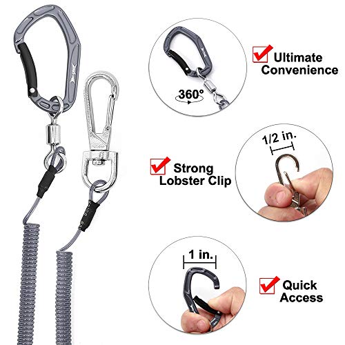 HERCULES M4 Fishing Lanyard, Fishing Pole Tether, Kayak Paddle Leash, Heavy Duty Retractable Coiled Lanyard for Fishing, Rods, Pliers, Boating, Paddles, Kayak - color: Pack of 2 Grey, 17.7" Plus