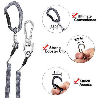 HERCULES M4 Fishing Lanyard, Fishing Pole Tether, Kayak Paddle Leash, Heavy Duty Retractable Coiled Lanyard for Fishing, Rods, Pliers, Boating, Paddles, Kayak - color: Pack of 2 Grey, 17.7" Plus