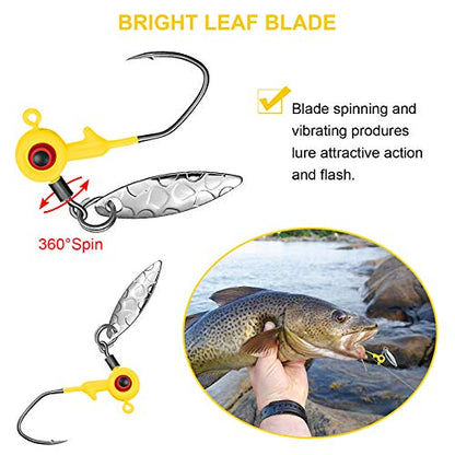 Skylety 15 Pcs Fishing Jig Heads Kit Fishing Lures Crappie Jig Road Heads Hook with Spinner Plastic Box for Freshwater Runner Bass - size: 1/16 oz