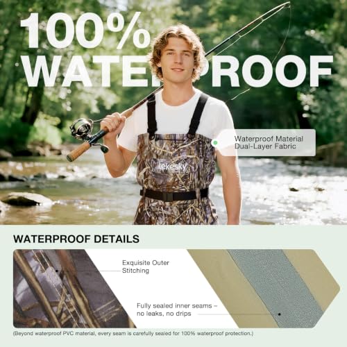 Lekesky Fly Fishing Chest Waders with Boots for Men Women, US Sizes 5–14,2-Ply Nylon/Pvc Waterproof Waders - color: Camo, size: M10