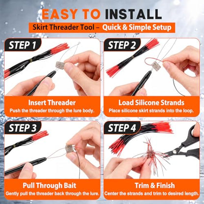Thiccywoov 18 Silicone Skirt Legs Material for Fly Tying, 2 Pack Skirt Threader Tools, Pre-Sorted Rubber Jig Skirts in Easy-use Bundles for Jig Spinnerbait Fishing Lures Fuzzy Dice Style Bass Baits