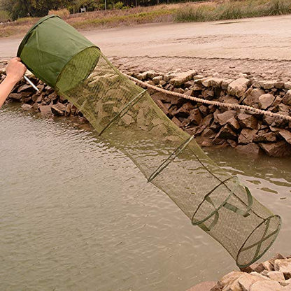 Wilove 5 Layers Fishing Net Trap Fish Basket Collapsible Portable Fish Cage Fishing Keep Net for Crayfish, Crab, Fishes, Fishing Accessories Tool,140cm x 30cm (55.1 x 11.8in)