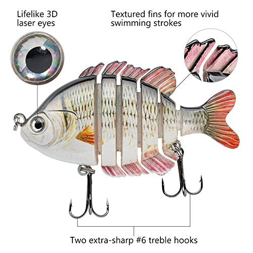 BASSDASH SwimPanfish Multi Jointed Panfish Bluegill Swimbaits Hard Topwater Bass Lures Fishing Lure Crank Saltwater 3.5in/0.85oz - color: Carp