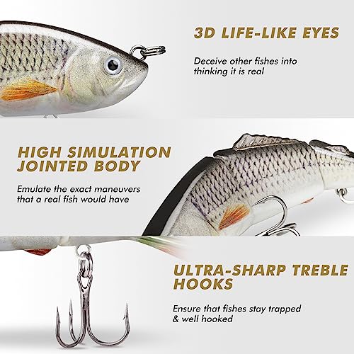 GOTOUR Jointed Swimbaits, Easy Catch Fishing Lures for Bass Trout Crappie | Wiggling Vibrating Rattling Gurgling for More Bites, Heavy-Duty Dyneema Fiber, Slow Sinking, Fresh & Saltwater Fishing Baits - color: C2-3.2"-0.25oz