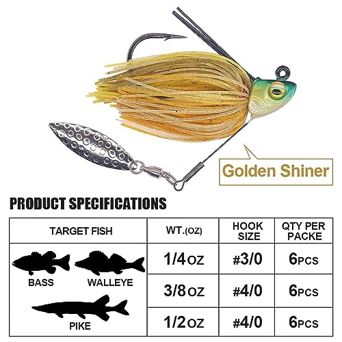 Swim-Jigs-for-Bass-Fishing-Lures Swimbait Underspin Swimming Bass Jigs 1/2 3/8 1/4 oz - color: Golden Shiner 2 Pack, size: 3/8 oz