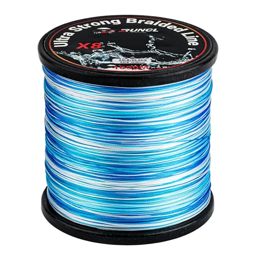 RUNCL 8 Strands Braided Fishing Line - High Visibility Colored Braid Line, Super Strong, Abrasion Resistant, No Stretch, 328yds/546yds/1093yds, 12lb to 100lb for Saltwater or Freshwater Fishing - color: Blue White, size: 20lb - 546yds