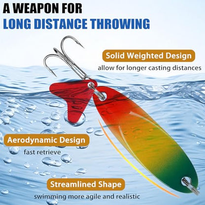 Fishing Spoons Lures Kit Hard Metal Spinner Baits with Treble Hooks, Casting Trout Spoons Jigging Lure for Bass Salmon Pike Walleye Freshwater Saltwater Fishing Lures - size: 1/2oz-5pcs