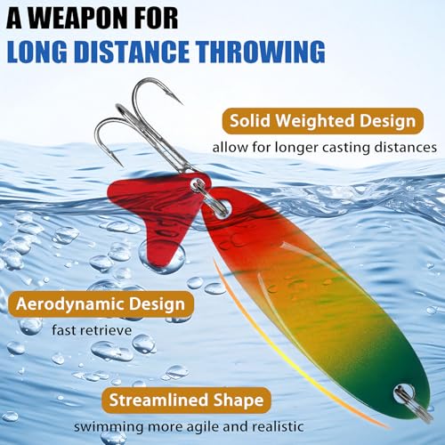 Fishing Spoons Lures Kit Hard Metal Spinner Baits with Treble Hooks, Casting Trout Spoons Jigging Lure for Bass Salmon Pike Walleye Freshwater Saltwater Fishing Lures - size: 1.5oz-5pcs