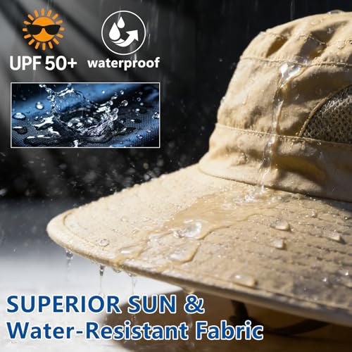 ZOORON Sun Hats for Men Women Fishing Hat with Neck Flap,UPF 50+ Sun Hat Waterproof Wide Brim Bucket Hats for Safari Hiking - color: 1-khaki-arm Sleeves