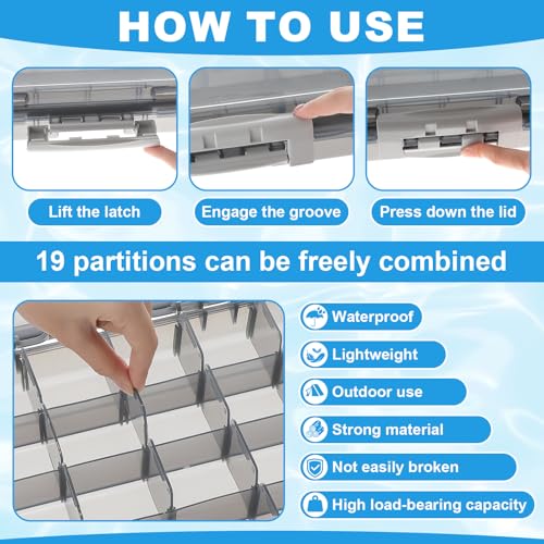 Junkin 6 Pack Waterproof Fishing Tackle Box 3700 Tackle Trays with Removable Dividers Plastic Lures Terminal Storage Organizer Box Fishings Gear for Versatile Fishing Storage for Bait