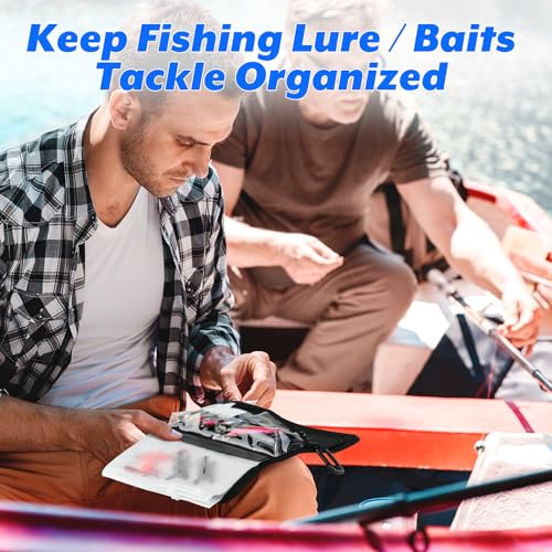 Cosmos Fishing Tackle Organizer Wallet Wrap with Fishing Spinner Baits Clear Case Bag & 4 Removable Fishing Lure Storage Zipper Sleeve Soft Bait Binder Pocket with Hanging Hook for Fishing & Fisherman