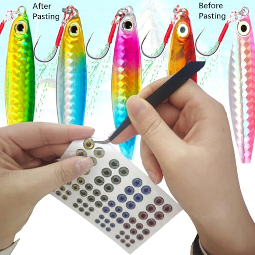 876 PCS Fishing Lure Eyes with 1 Piece Tweezer, 3D 4D 5D Lure Eyes Assortment for Making Fish Bait Fly Tying Streamers Crafts DIY Accessory (6 Sizes: 3 mm/ 4 mm/ 5 mm/ 6 mm/ 8 mm/ 10 mm)