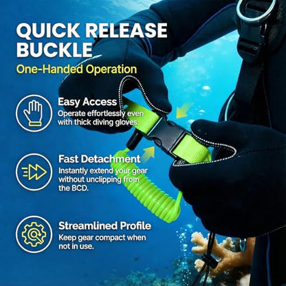 Scuba Diving Lanyard - Underwater Camera Lanyard, Anti-Loss Retractable Gear Tether with Quick-Release Buckle Clip - color: Green