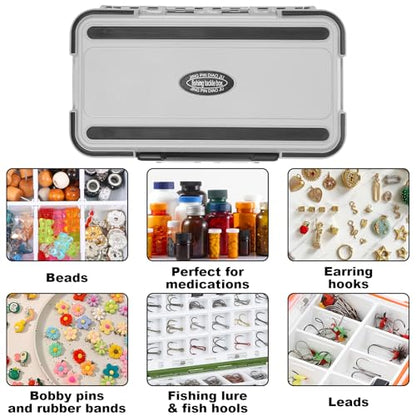 3 Pcs Small Waterproof Tackle Box Organizer, Plastic Double-Sided Storage with Adjustable Dividers for Fishing Lures, Hooks, Bait (Green, Orange, Gray)