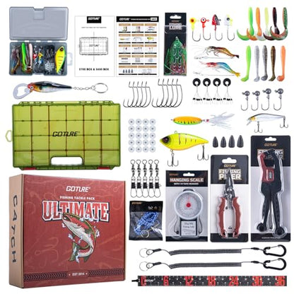 Goture Fishing Lures with Tackle Box and Fishing Tool Kit Set for Men Women, Include Fish plier, Fish Ruler, Fishing Gripper, Weigh Scale with Gift Box - color: Gift Boxed, size: Tools Set+66pcs Lure Kit+Fishing Scale