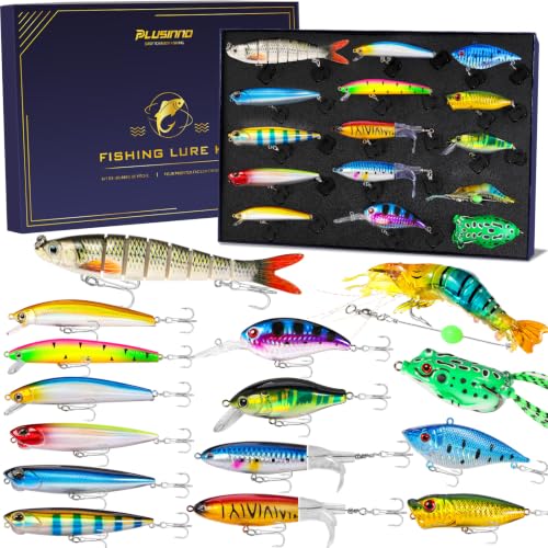 PLUSINNO Fishing Lures - Tackle Box, Bass Fishing Lures for Freshwater and Saltwater, Trout Fishing Gear & Bait, Fishing Gifts for Men,Father - color: Bass/Trout fishing lures-B