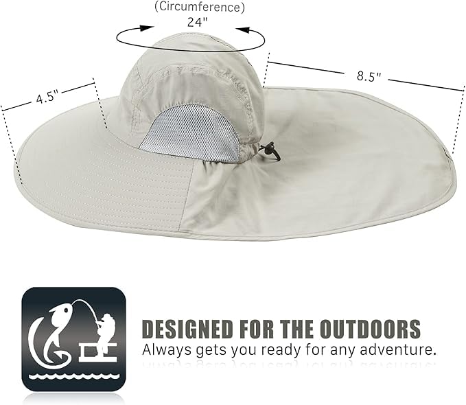 Outdoor Sun Hat for Men with 50+ UPF Protection Safari Cap Wide Brim Fishing Hat with Neck Flap, for Dad… - color: Light Grey*light Grey