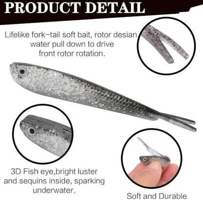 30 Pcs Plastic Soft Fishing Lures Silver Lifelike Forked Tail Minnow Crappie Fishing Swim Baits Tackle Lure for Saltwater Freshwater Bass Walleye Trout Chub Rockfish